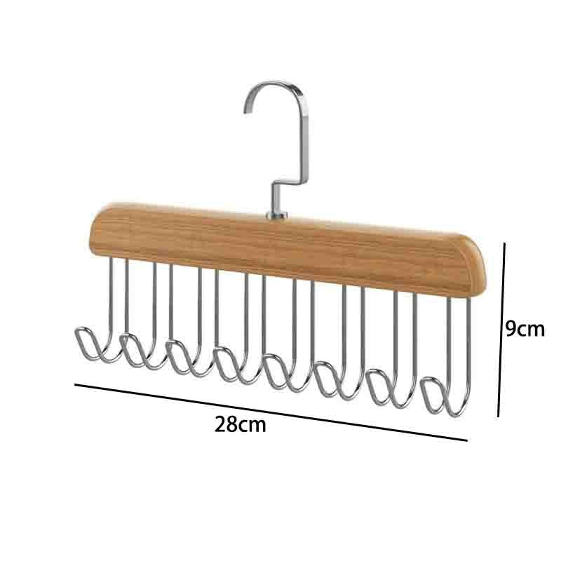Organizador de Madeira Maciça – Cabide Multiuso com 8 Ganchos para Roupas e Acessórios