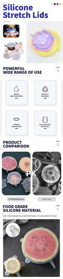 Tampas de Silicone Elásticas Reutilizáveis – Ajustáveis para Tigelas, Panelas e Alimentos