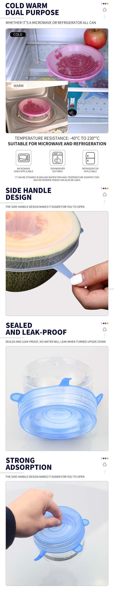 Tampas de Silicone Elásticas Reutilizáveis – Ajustáveis para Tigelas, Panelas e Alimentos