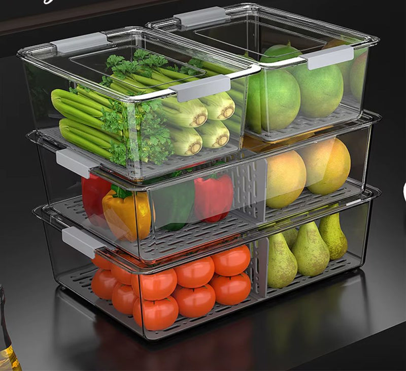 Organizador de Geladeira Empilhável com Tampa – Caixas Práticas para Alimentos