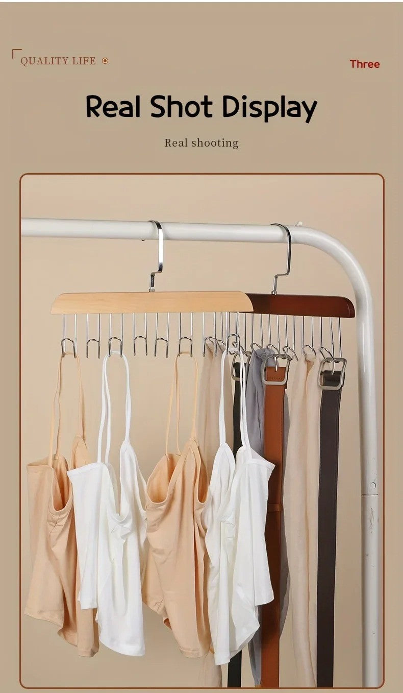 Organizador de Madeira Maciça – Cabide Multiuso com 8 Ganchos para Roupas e Acessórios