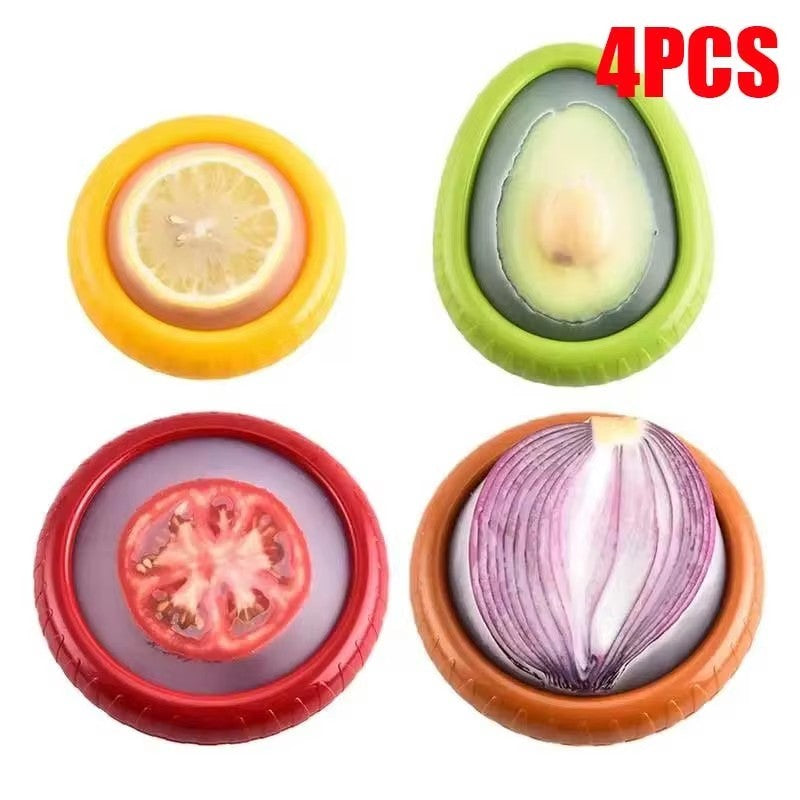 Conjunto 4 Potes de Silicone em Formato de frutas/legumes – Conservação de Frutas na Geladeira