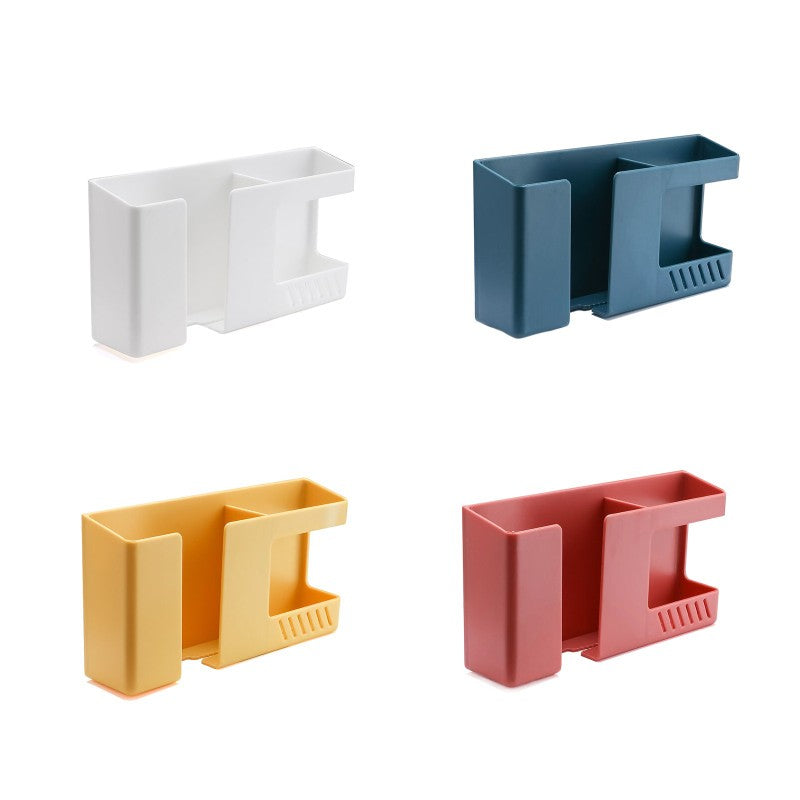 Suporte de Parede 2 em 1 para Celular e Controle Remoto – Caixa de Armazenamento Multifuncional Sem Furação